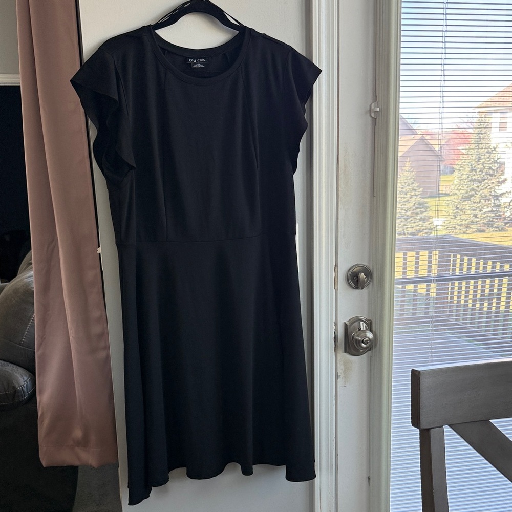 City Chic Black Dress with Flutter Sleeves